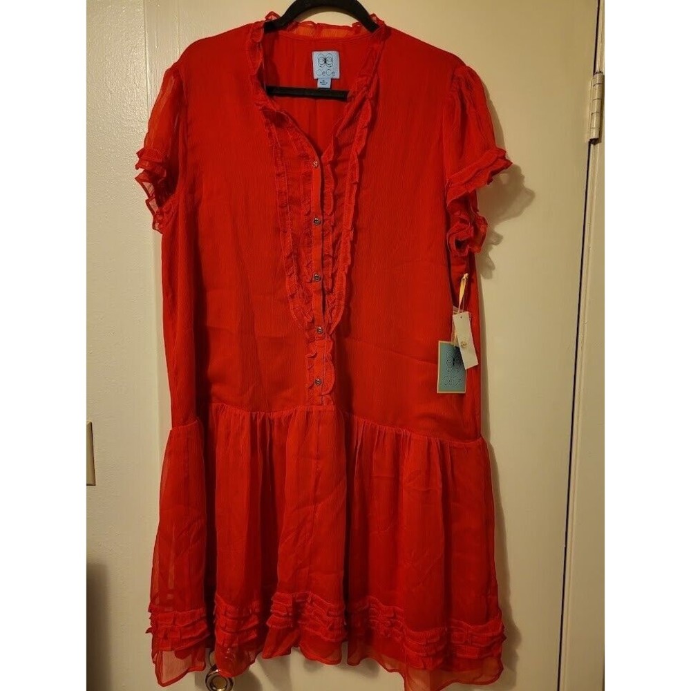 CeCe Women's Red Short Ruffled Dress NWT Size XL